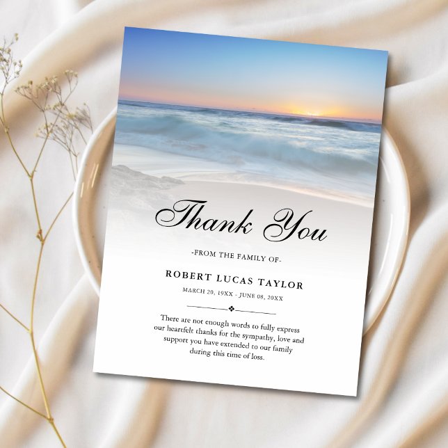Medkänsla Tack Strand Hav Begravning  Vykort (Beach Sympathy Thank You Postcard)