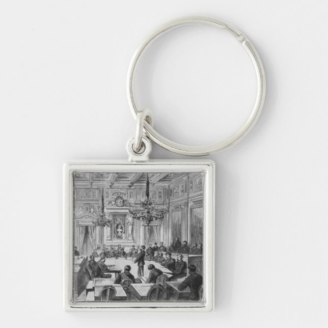 Medlemmar av communen i period fyrkantig silverfärgad nyckelring (Framsidan)