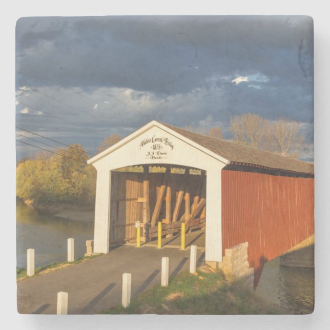 Medora Covered Bridge byggd 1875 Underlägg Sten (Framsidan)