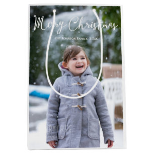 Meduim Snowing Photo jul Greetings Gift Bags