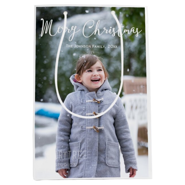 Meduim Snowing Photo jul Greetings Gift Bags (Framsidan)