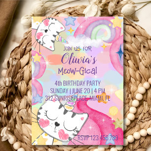 Medurgiskt caticorn-födelsedagsinbjudan inbjudningar