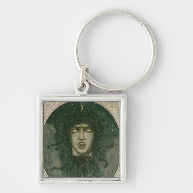 Medusa 1919 fyrkantig silverfärgad nyckelring (Framsidan)