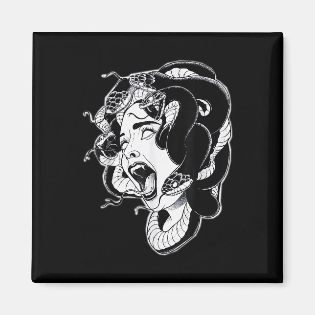 Medusa Blackwork Tattoo Flash Magnet (Framsidan)