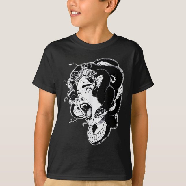 Medusa Blackwork Tattoo Flash T Shirt (Framsida)