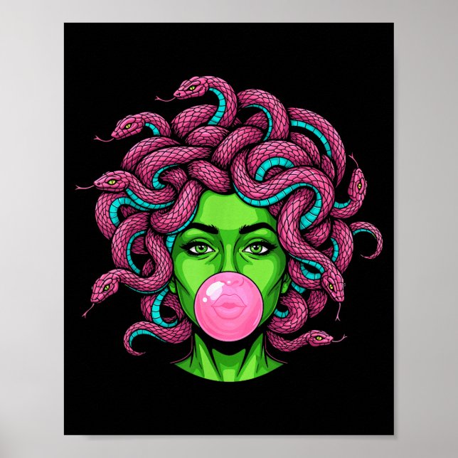Medusa Blowing Bubblegum P Art Mythology Design  Poster (Framsidan)