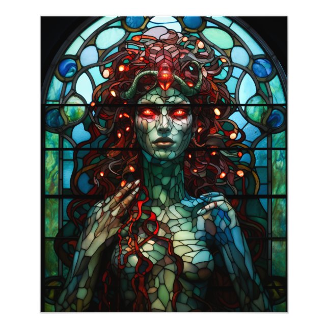 Medusa - det fastkedjade glasfönstret Tiffany Stil Fototryck (Framsidan)