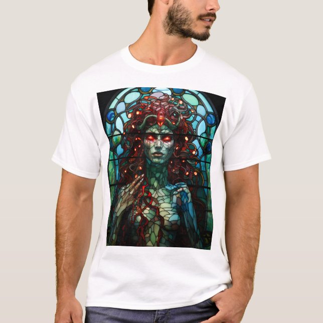 Medusa - det fastkedjade glasfönstret Tiffany Stil T Shirt (Framsida)