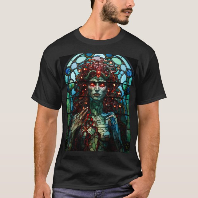 Medusa - det fastkedjade glasfönstret Tiffany Stil T Shirt (Framsida)