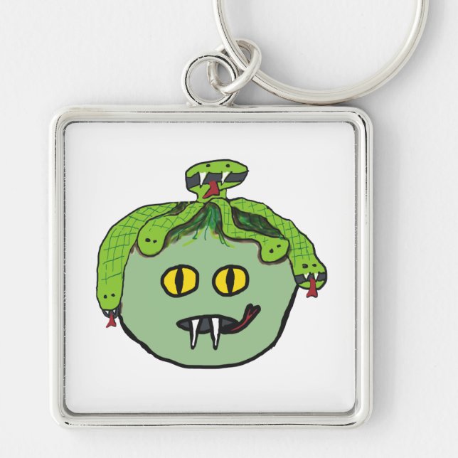 Medusa Fyrkantig Silverfärgad Nyckelring (Framsidan)