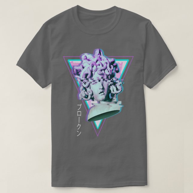 Medusa Glitch Synthwave 90s Aesthetic T Shirt (Design framsida)