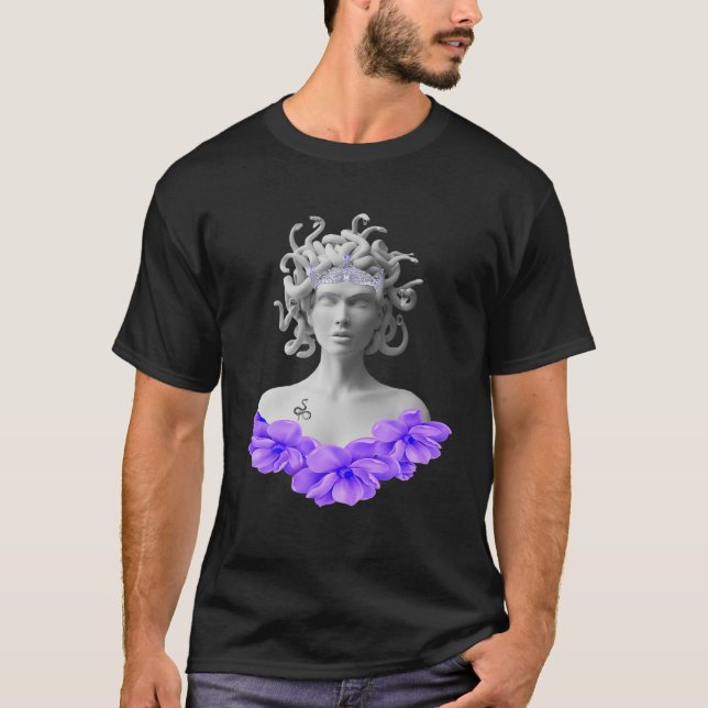 Medusa Gorgon Grekisk Mythology Lila Blommigt T Shirt (Framsida)