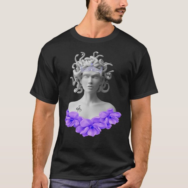 Medusa Gorgon Grekisk Mythology Lila Blommigt T Shirt (Framsida)