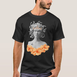 Medusa Gorgon Grekiska Orangen Mythology Blommigt T Shirt