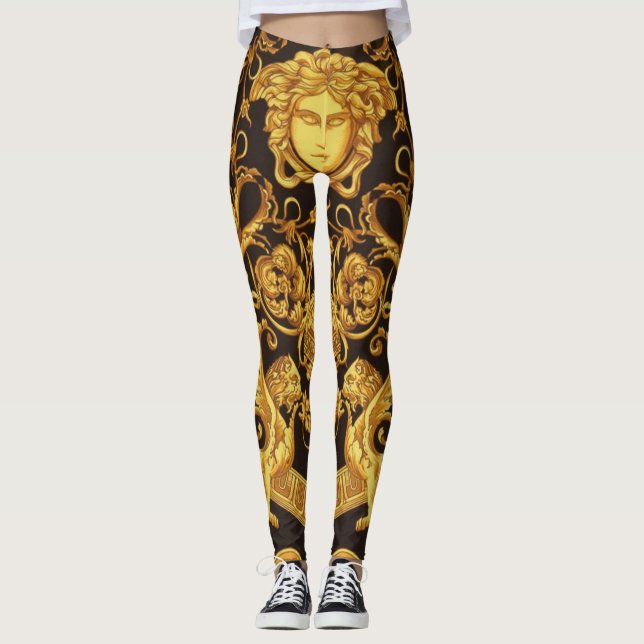 MEDUSA GORGON Guld på Black Designer Leggings (Framsida)