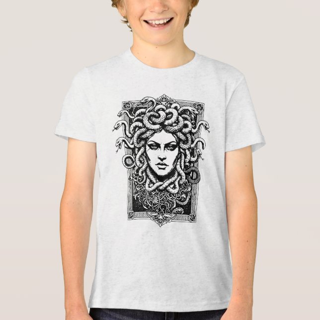 Medusa Greek Goddess with snakes illustration T Shirt (Framsida)