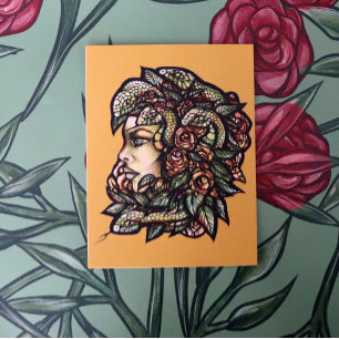 Medusa Green Snakes Gorgon Vykort