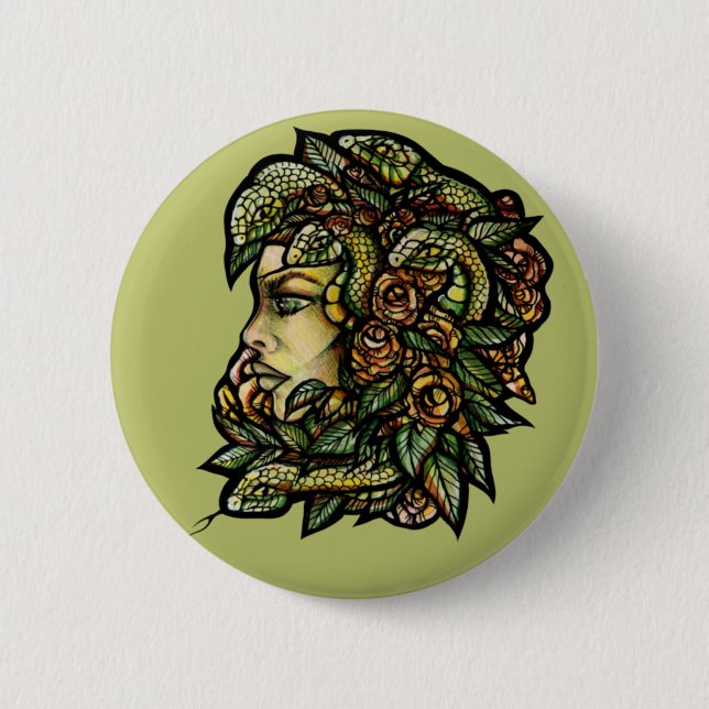 Medusa Gröna Ormar Gorgon Knapp (Framsida)