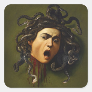 Medusa head Caravaggio målarkonst mythology canv Fyrkantigt Klistermärke