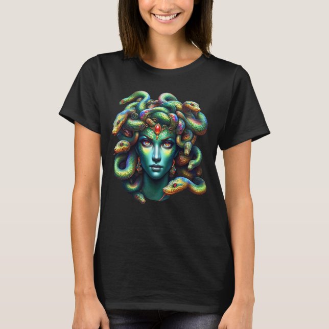 Medusa Head Grek Mythology Snake Hair Dam T Shirt (Framsida)