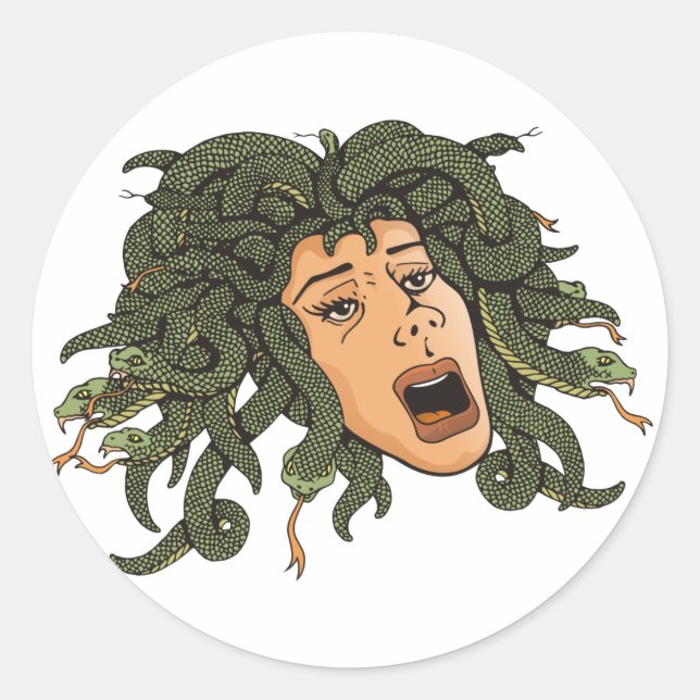 Medusa Head Runt Klistermärke (Framsida)