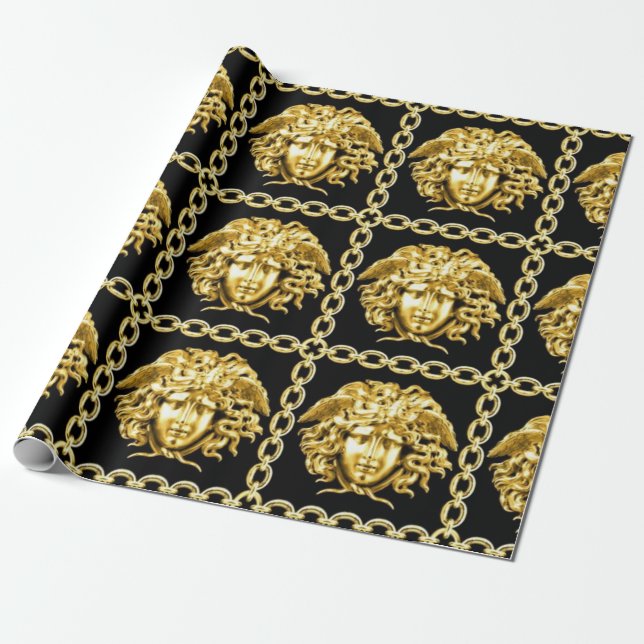 Medusa i kedjor Svart och Guld Presentpapper (Utrullad)