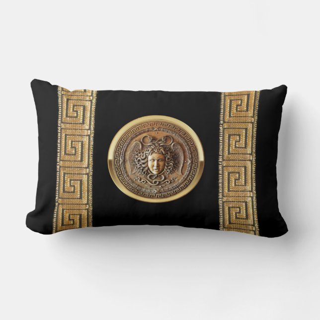 Medusa och Grekisk Nyckel Lumbarkudde (Framsida)