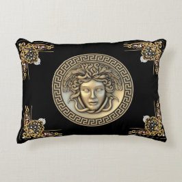Medusa och Grekiska Nyckel Guld Aubusson Designer Prydnadskudde