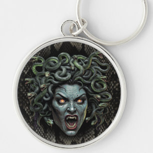 Medusa Queen of Stone Keychain Rund Silverfärgad Nyckelring