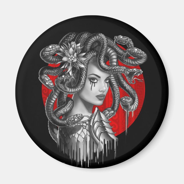MEDUSA - Snake Head Girl från Grekisk myt Tattoo Magnet (Framsidan)