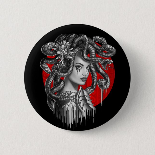 MEDUSA - Snake Head Girl från Grekiska Myth Tattoo Knapp (Framsida)