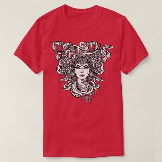 Medusa Snake Woman med ormar för Hair  T Shirt (Design framsida)