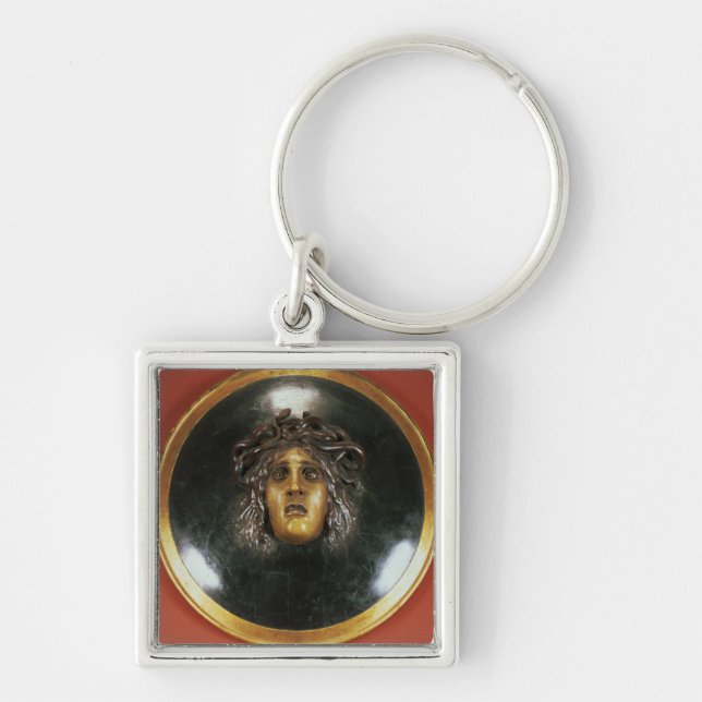 Medusaen skyddar fyrkantig silverfärgad nyckelring (Framsidan)