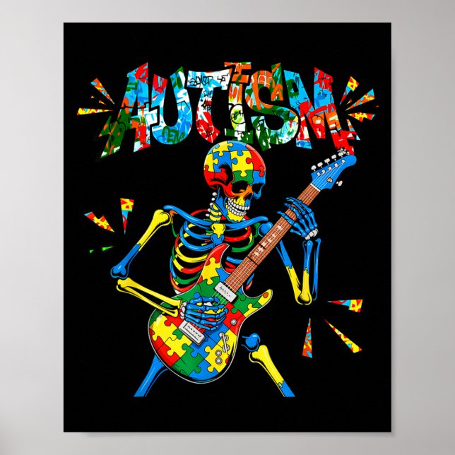 Medvetande om autism Skelett Gitarrspelare Rolig M Poster (Framsidan)