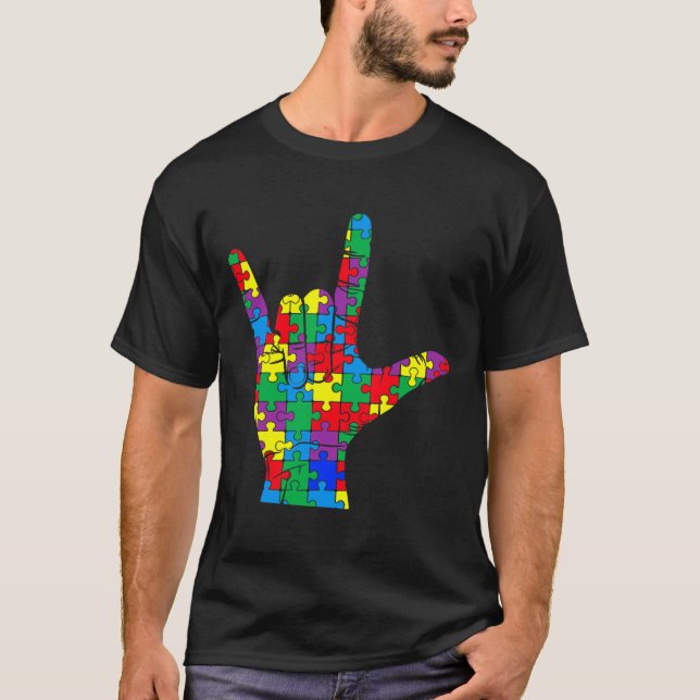 Medvetandedagen Autistiska Barn Asl Kärlek Teckens T Shirt (Framsida)