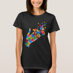 Medveten för kutthand och fjäril Puzzle Delar Auti T Shirt