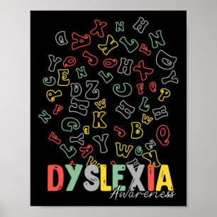 Medvetenhet Alphabet Rainbow Silver Ribbon Retro Poster