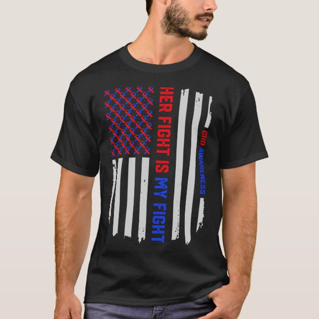 Medvetenhet för hjärtsjukdom CHD för USA flagga T Shirt (Framsida)