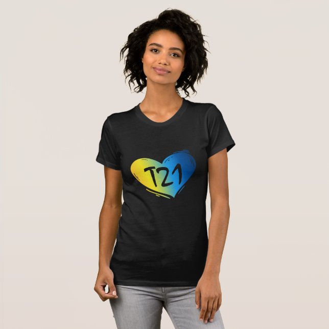 Medvetenhet för T21 Down Syndrome T Shirt (Hel framsida)