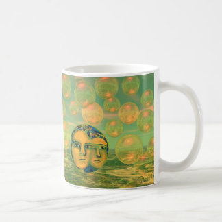 Medvetenhet - guld och gröntuppvaknande kaffemugg
