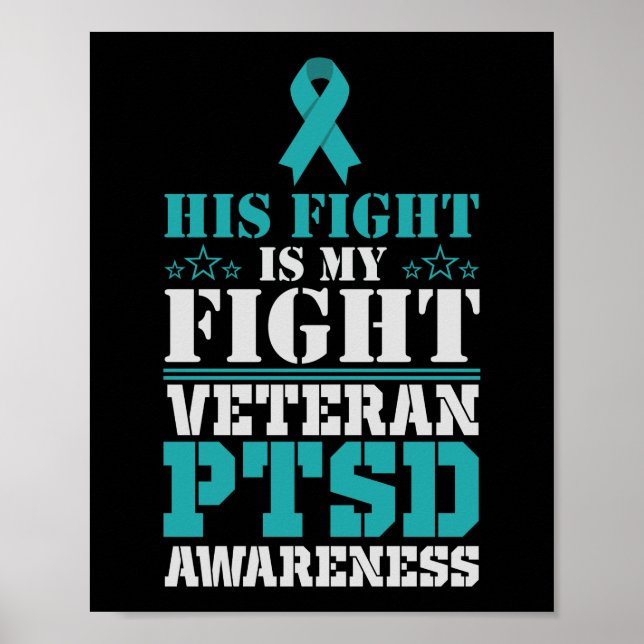 Medvetenhet Hans kamp är min kamp PTSD Teal Ribbon Poster (Framsidan)