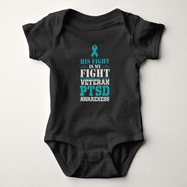 Medvetenhet Hans kamp är min kamp PTSD Teal Ribbon T Shirt (Framsida)