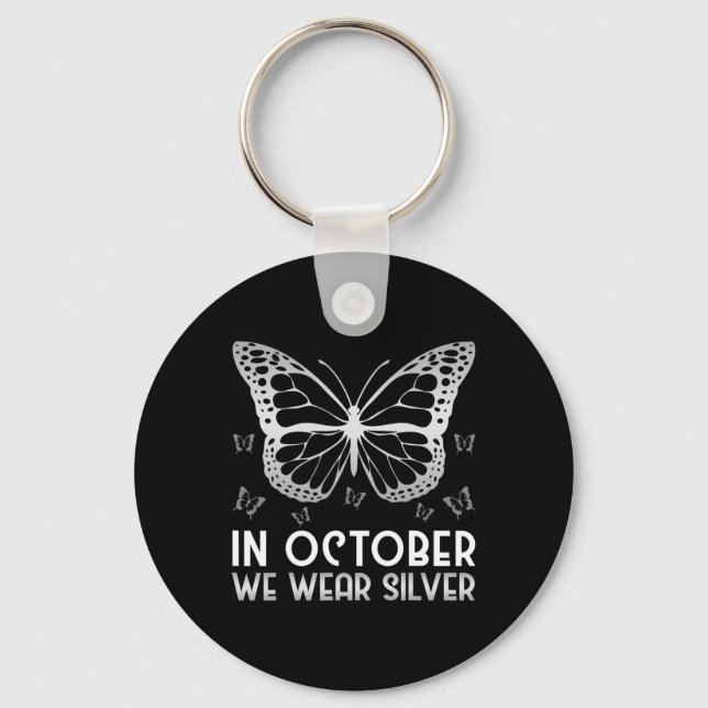 Medvetenhet i oktober i år Bära Silver Butterfly Nyckelring (Framsida)