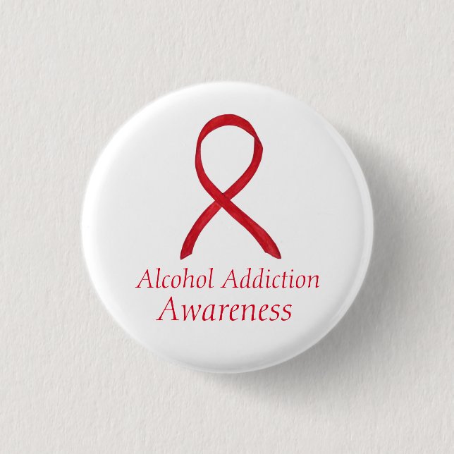 Medvetenhet om alkoholmissbruk Red Ribbon Pin Knapp (Framsida)