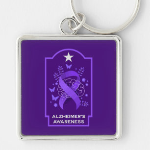 Medvetenhet om Alzheimers sjukdom Fyrkantig Silverfärgad Nyckelring