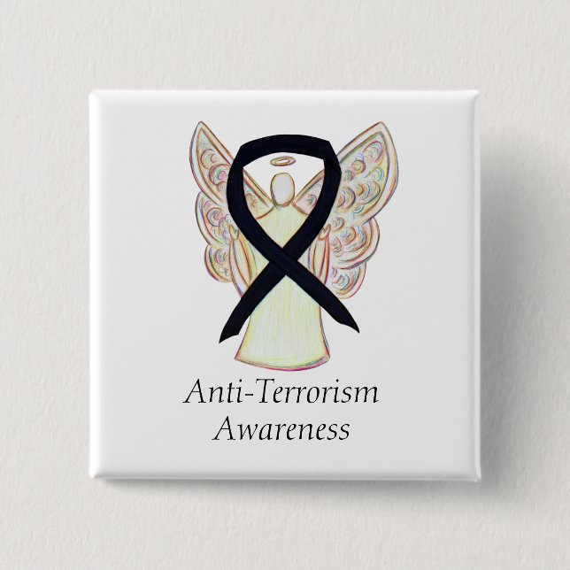 Medvetenhet om antiterrorism Svart bandnål knapp (Framsida)