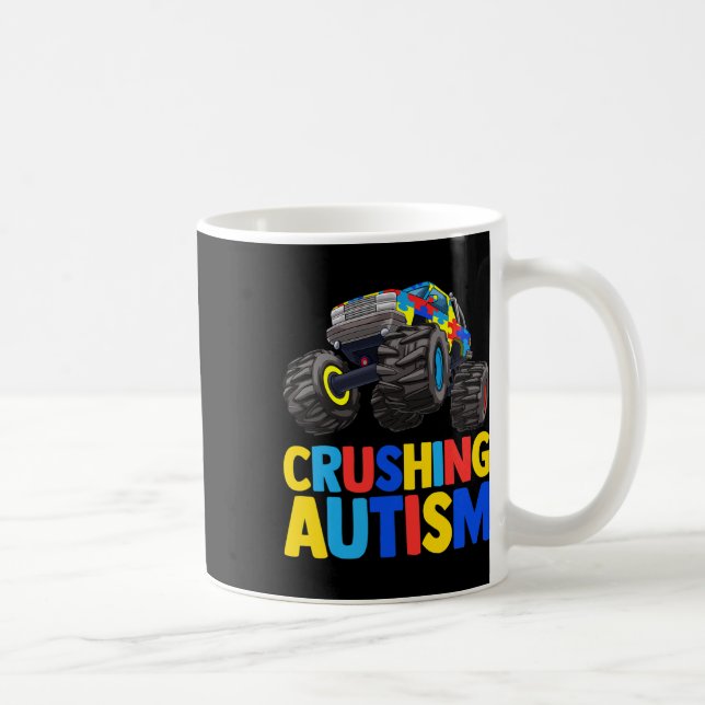 Medvetenhet om att monster Lastbil Crushing Austim Kaffemugg (Höger)