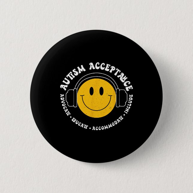 Medvetenhet om autism Acceptans Glad Ansikte Rolig Knapp (Framsida)