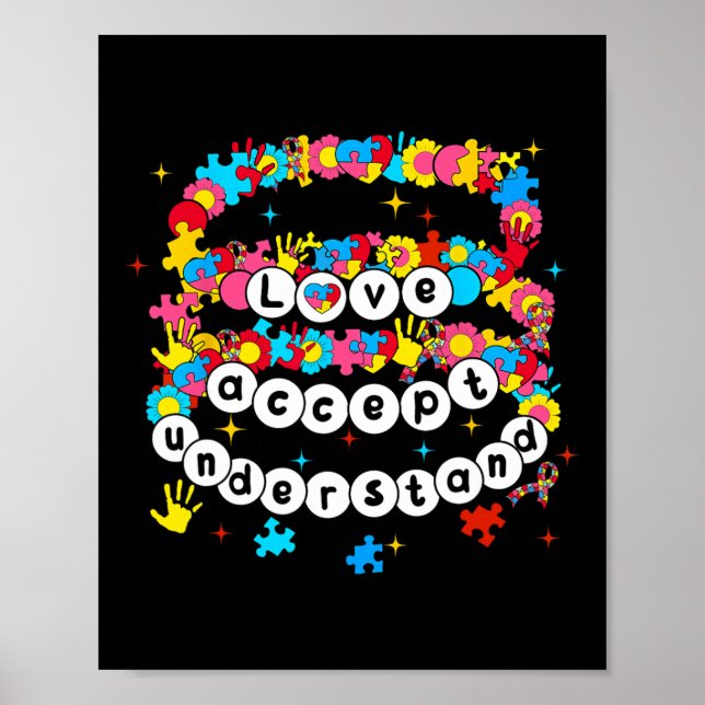 Medvetenhet om autism Acceptera Kärlek Bracelet G Poster (Framsidan)
