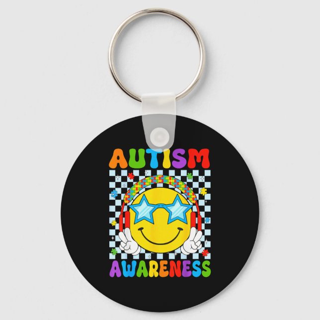 Medvetenhet om autism autism squad stöd rolig puss nyckelring (Framsida)